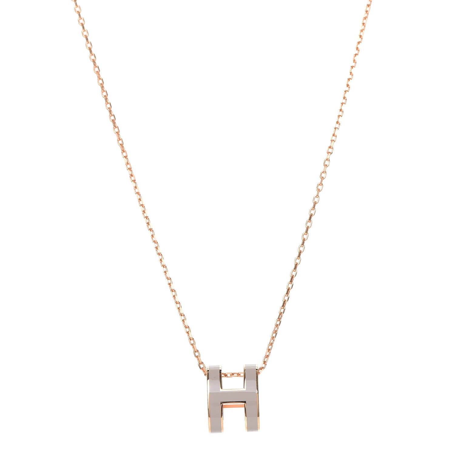 Hermes Lacquered Rose Gold Pop H Pendant Necklace Marron Glace 1 of 6