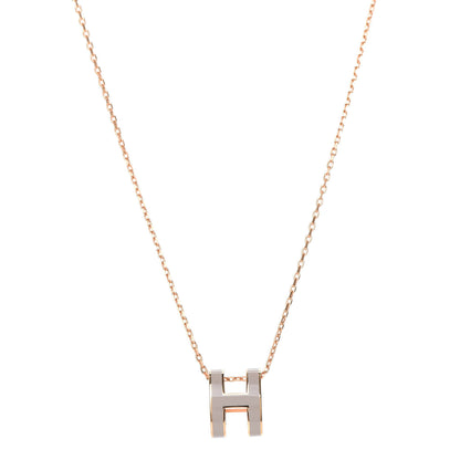 Hermes Lacquered Rose Gold Pop H Pendant Necklace Marron Glace 1 of 6