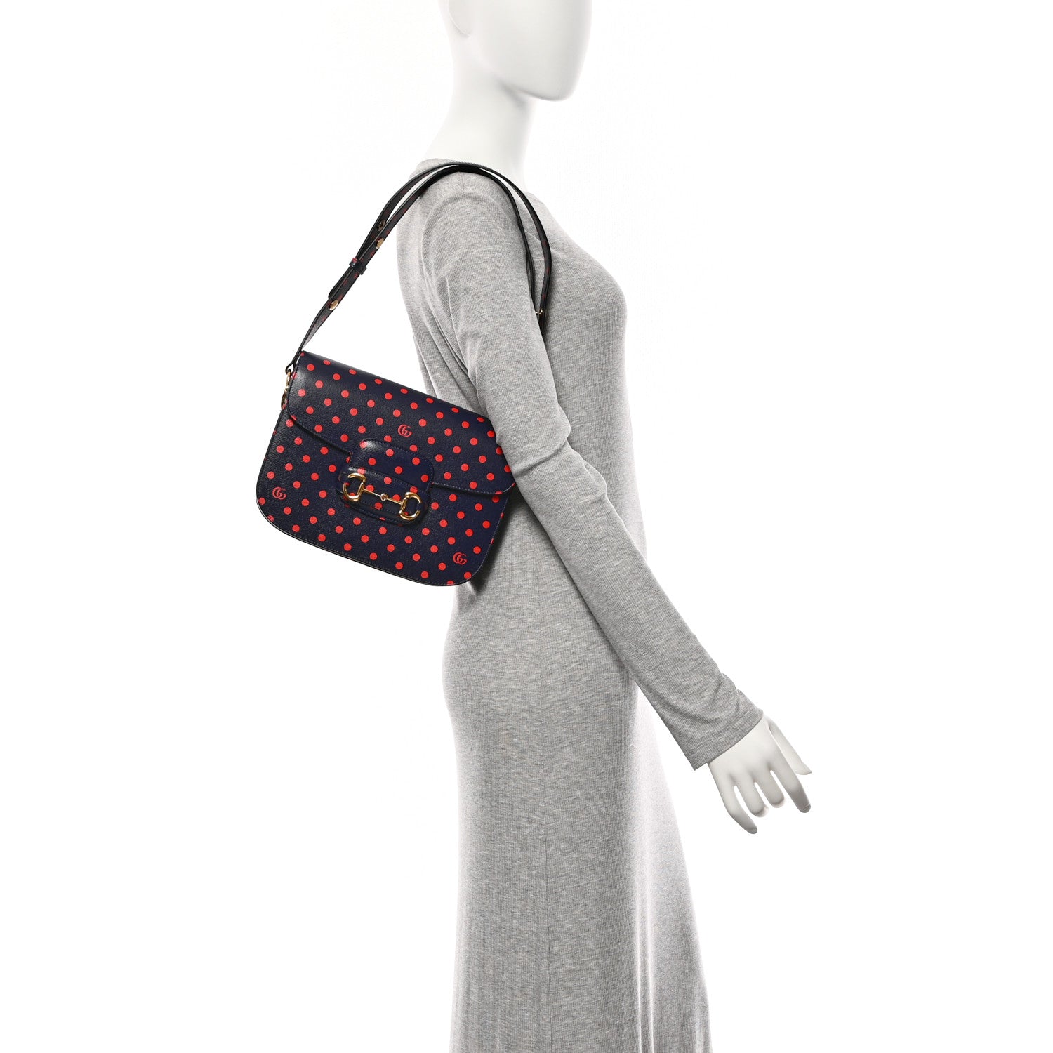 Gucci Shangai Calfskin Polka Dot Horsebit 1955 Shoulder Bag Blue