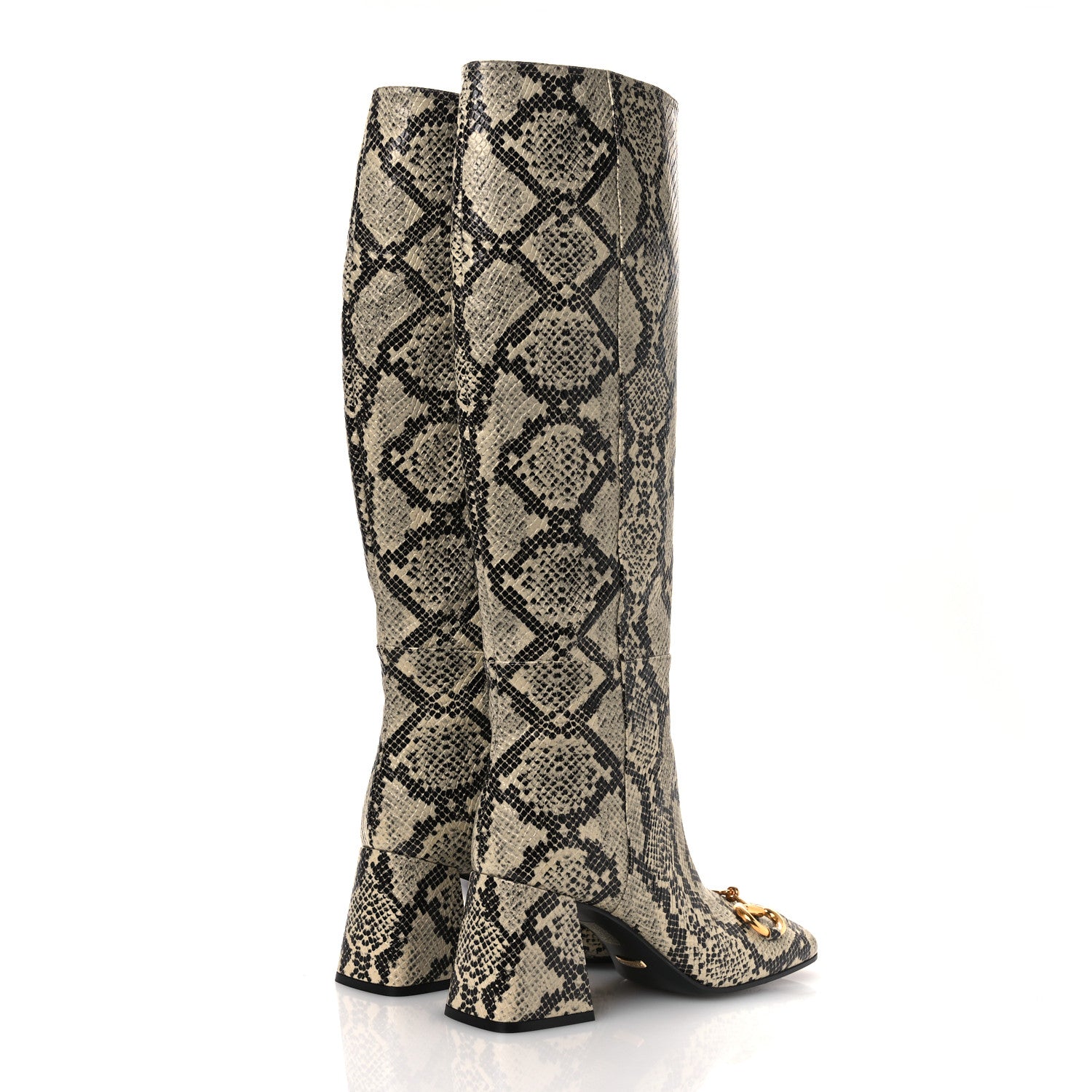 Gucci Calfskin Snakeskin Embossed Charlotte Horsebit 55mm Knee High Boots 38.5 Multicolor 5 of 10