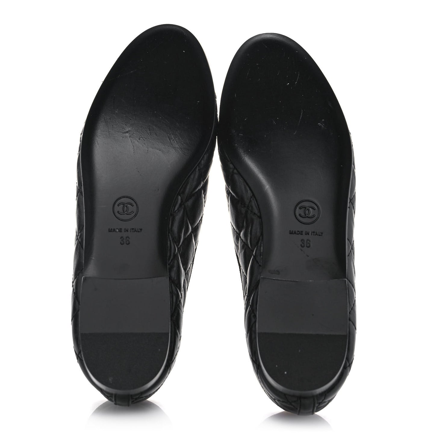 Aged Calfskin Quilted CC Cap Toe Ballerina Flats 36 Black