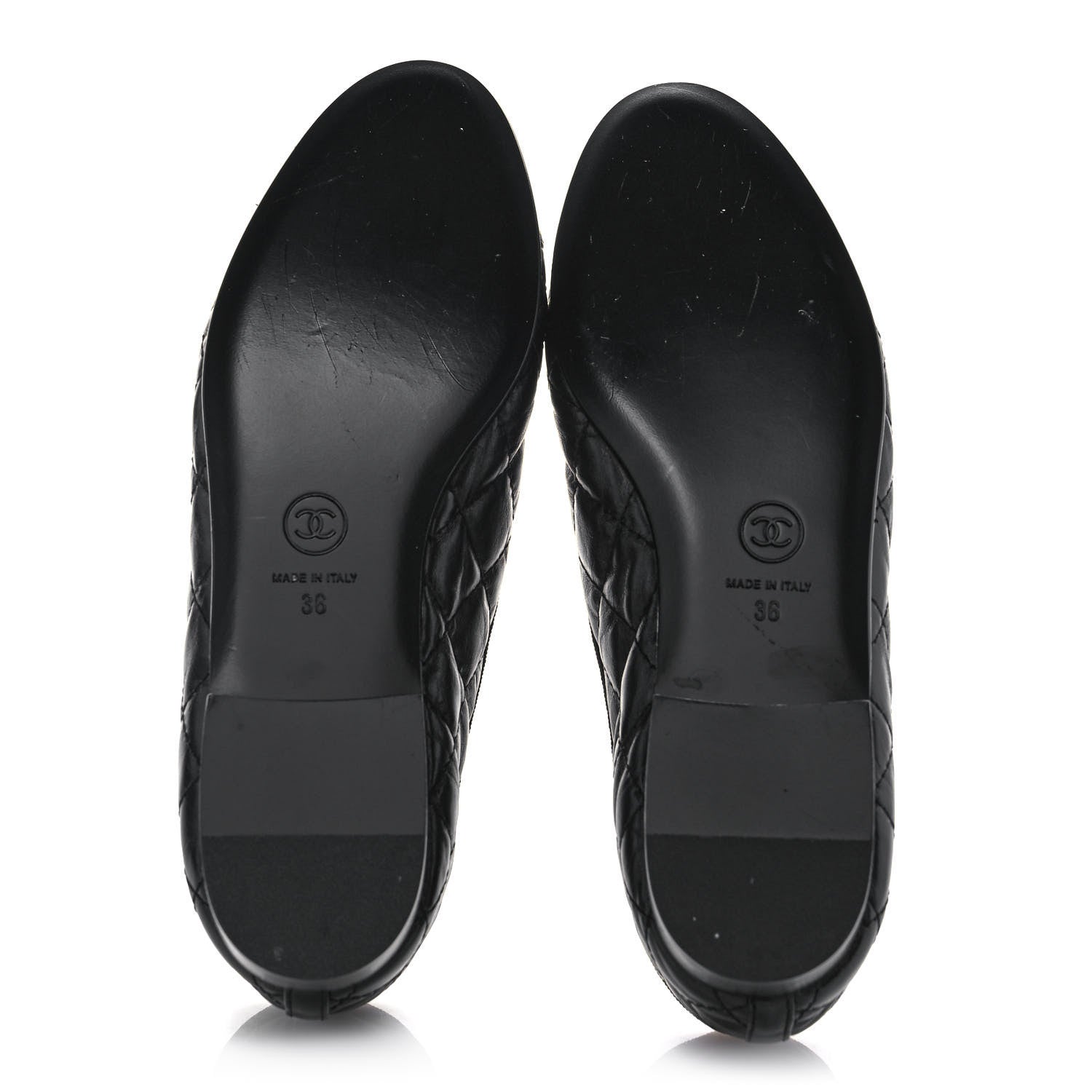 Chanel Aged Calfskin Quilted CC Cap Toe Ballerina Flats 36 Black 5 of 10