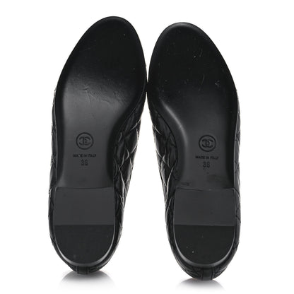 Chanel Aged Calfskin Quilted CC Cap Toe Ballerina Flats 36 Black 5 of 10