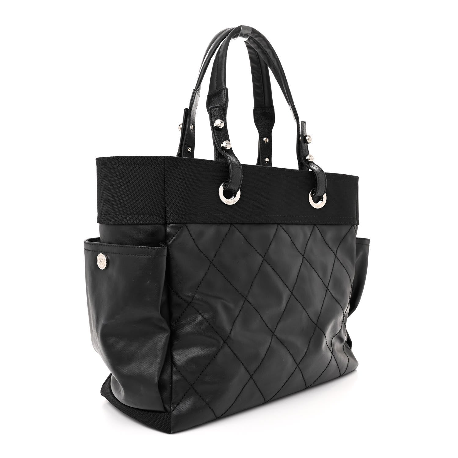 Chanel Coated Canvas Quilted Large Paris Biarritz Tote Black 4 of 16