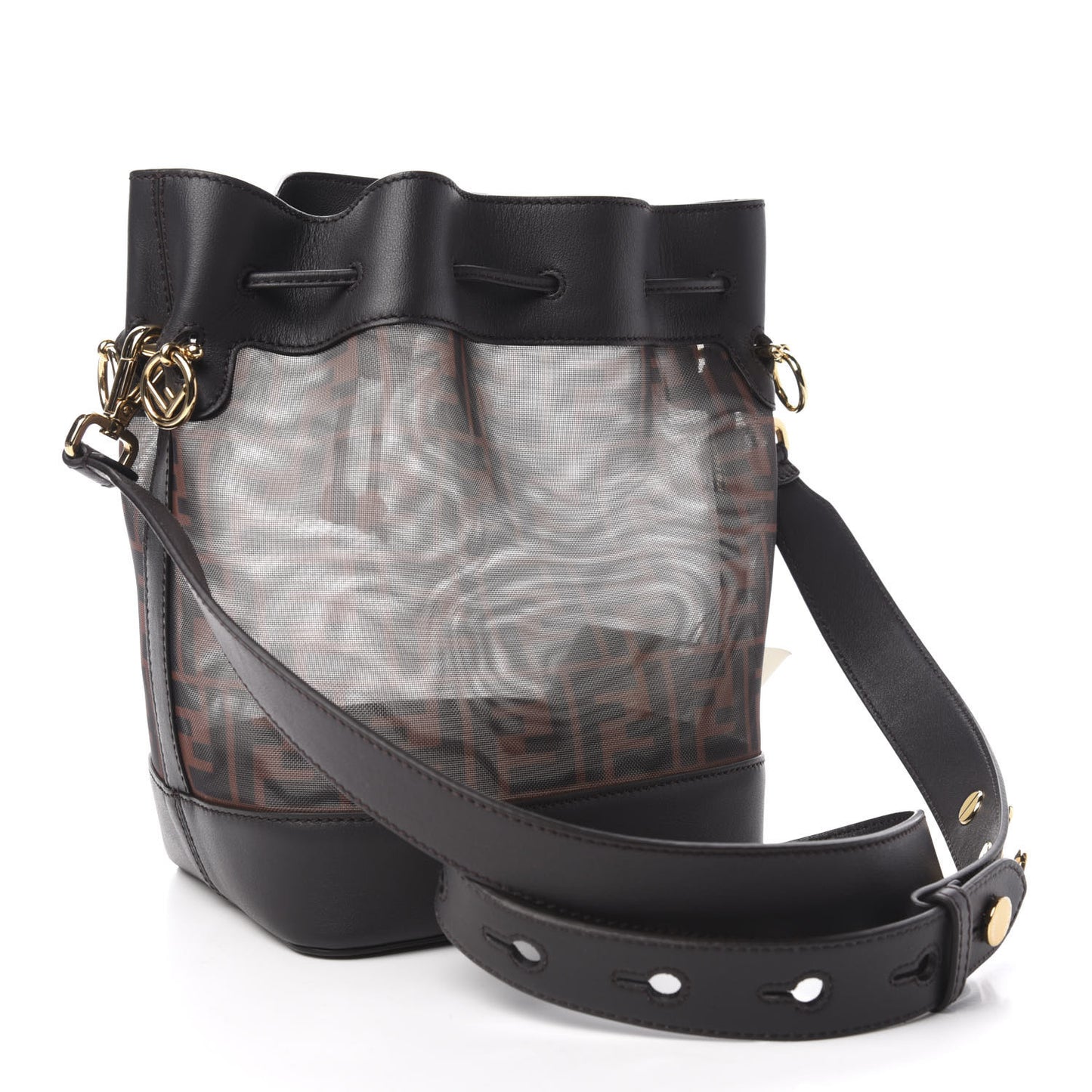 Mesh Vitello Grace F is Fendi FF 1974 Grande Mon Tresor Bucket Bag Marrone Black Ebano