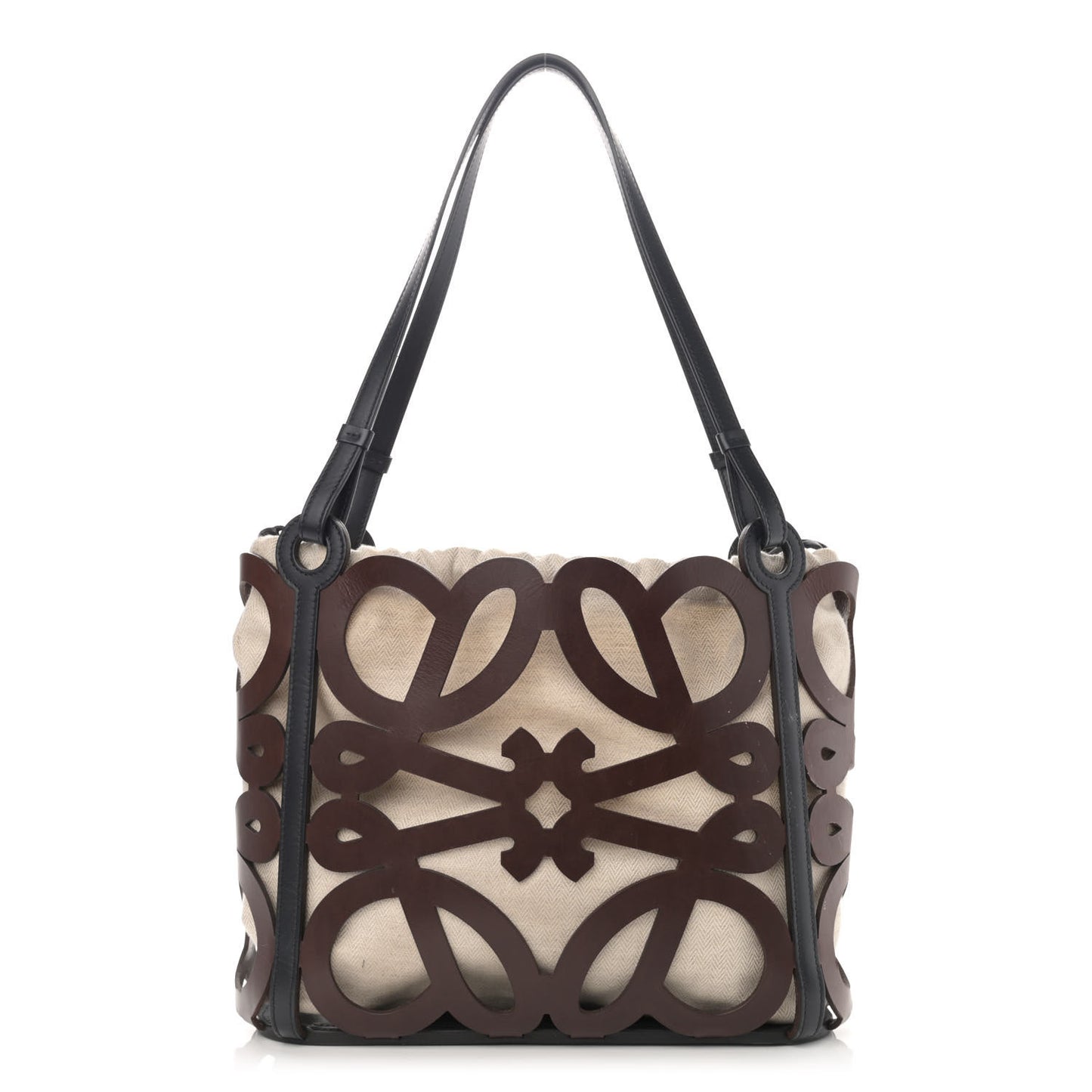 Smooth Calfskin Small Anagram Cutout Tote Brown Black