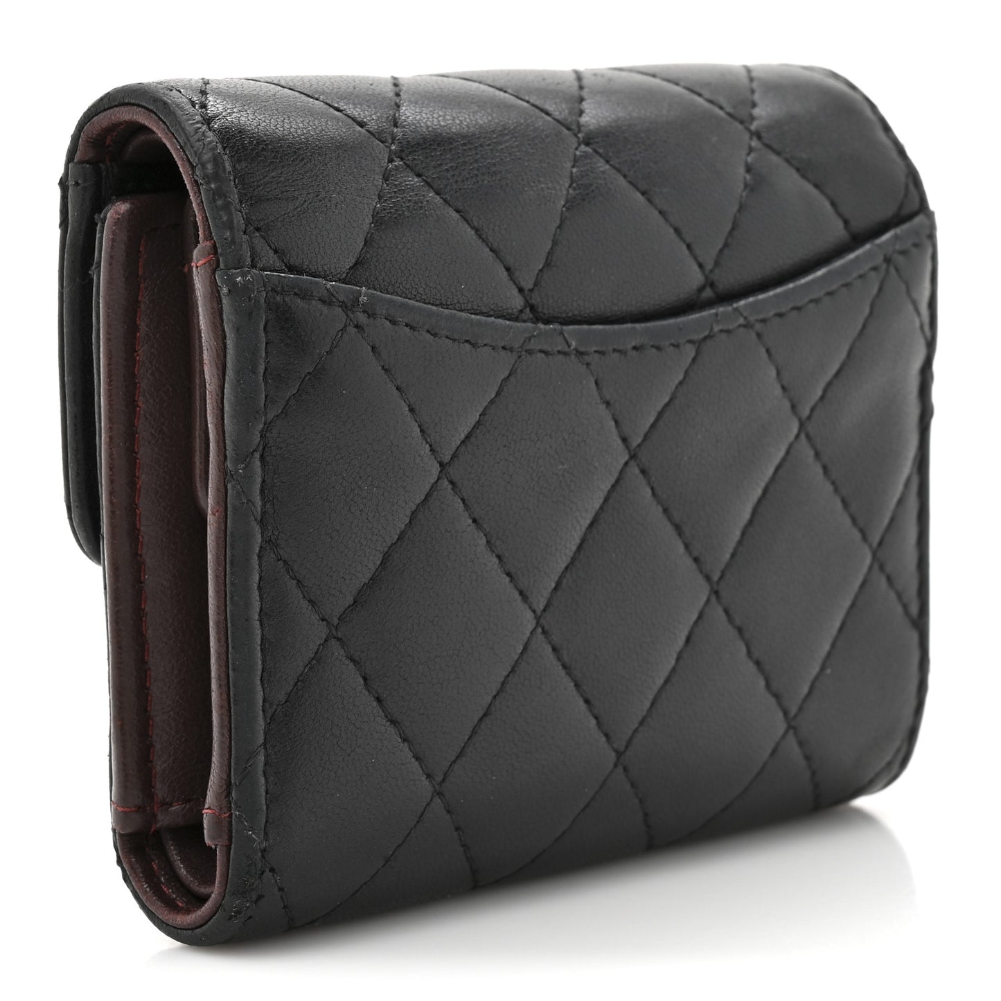 Lambskin Quilted Compact Flap Wallet Black