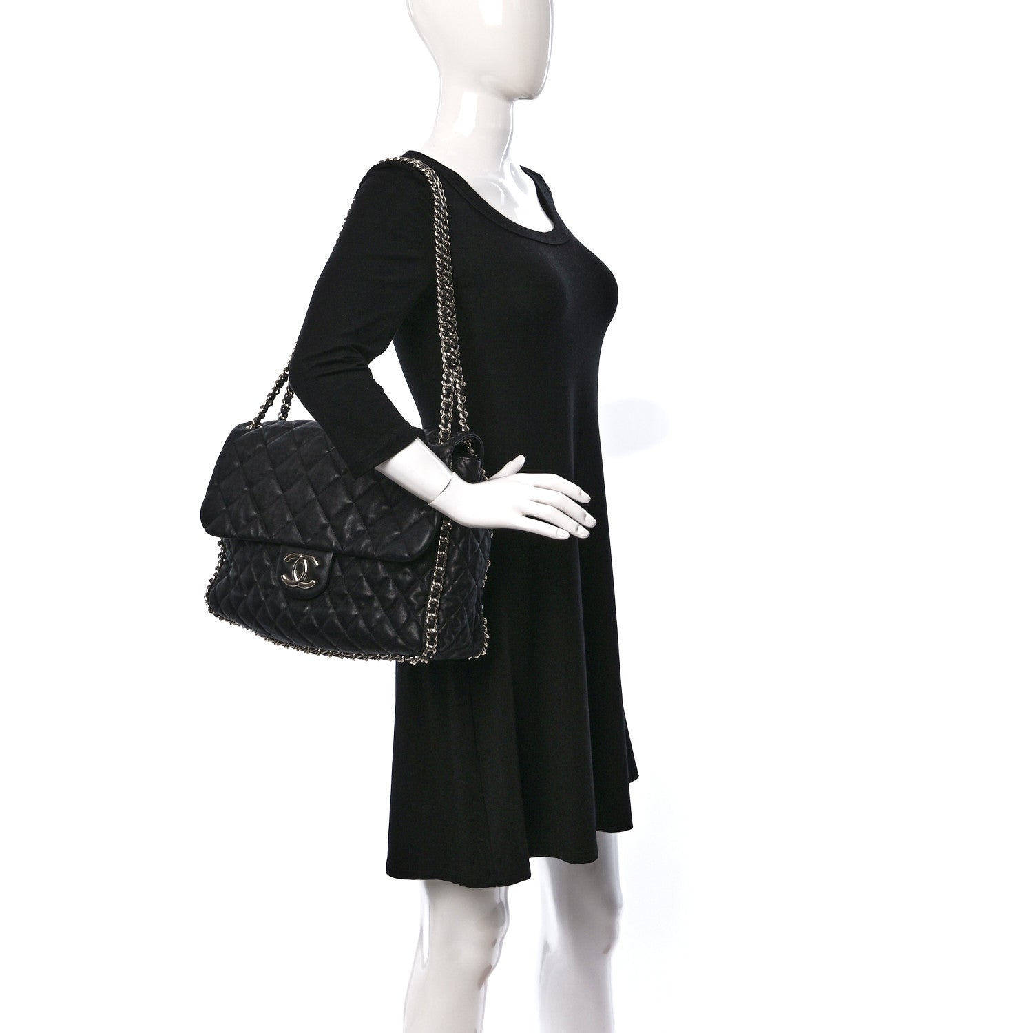 Chanel Washed Lambskin Quilted Maxi Chain Around Flap Black 2 of 9