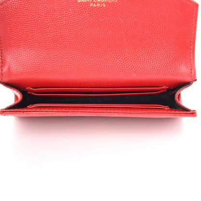 Saint Laurent Grain De Poudre Matelasse Chevron Small Monogram Envelope Wallet New Red 5 of 9