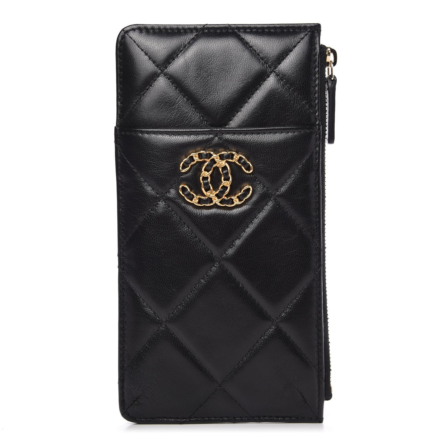 Chanel Goatskin Quilted Chanel 19 Phone and Card Holder Black 1 of 8