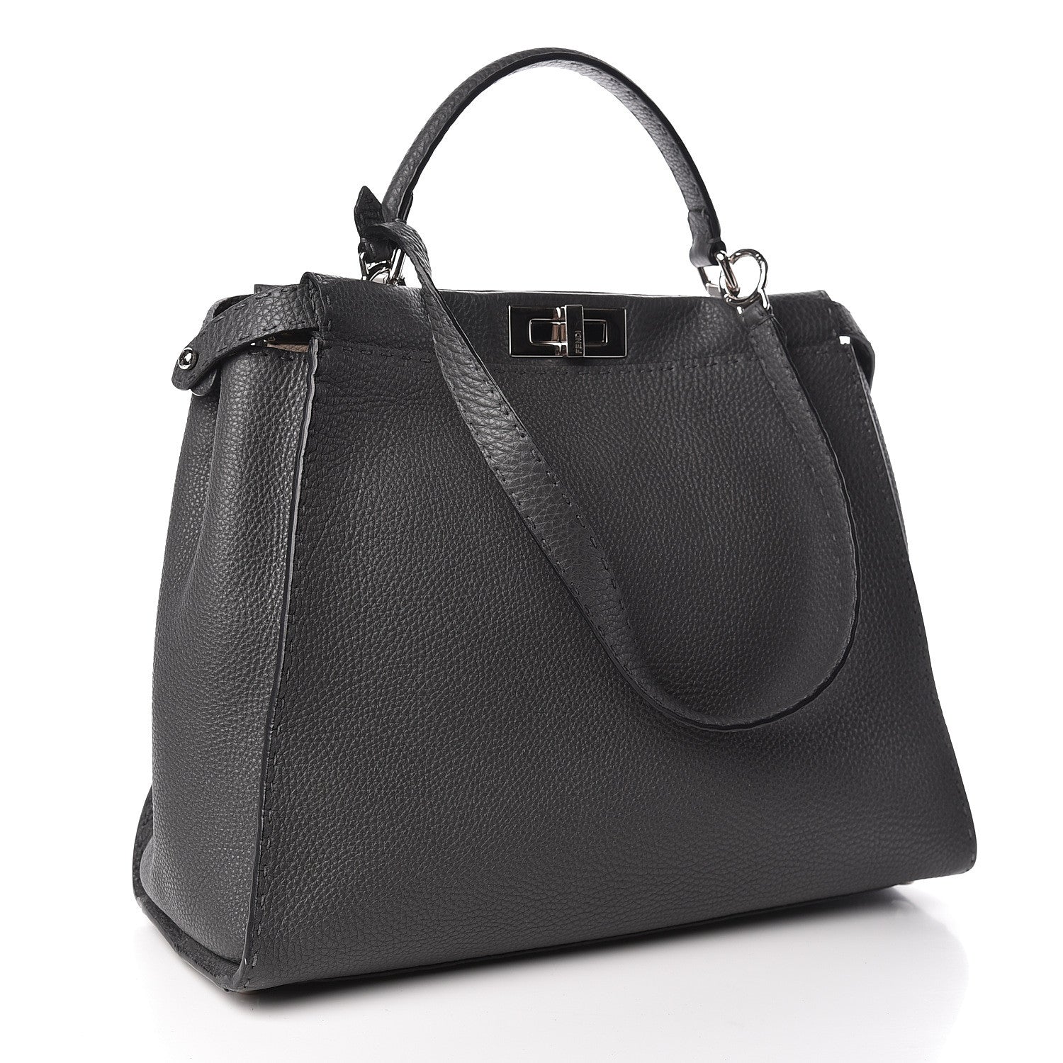 Fendi Cuoio Romano Selleria Bi-Color Large Peekaboo Iconic Satchel Asfalto Latte 3 of 11