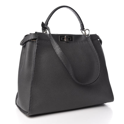 Fendi Cuoio Romano Selleria Bi-Color Large Peekaboo Iconic Satchel Asfalto Latte 3 of 11