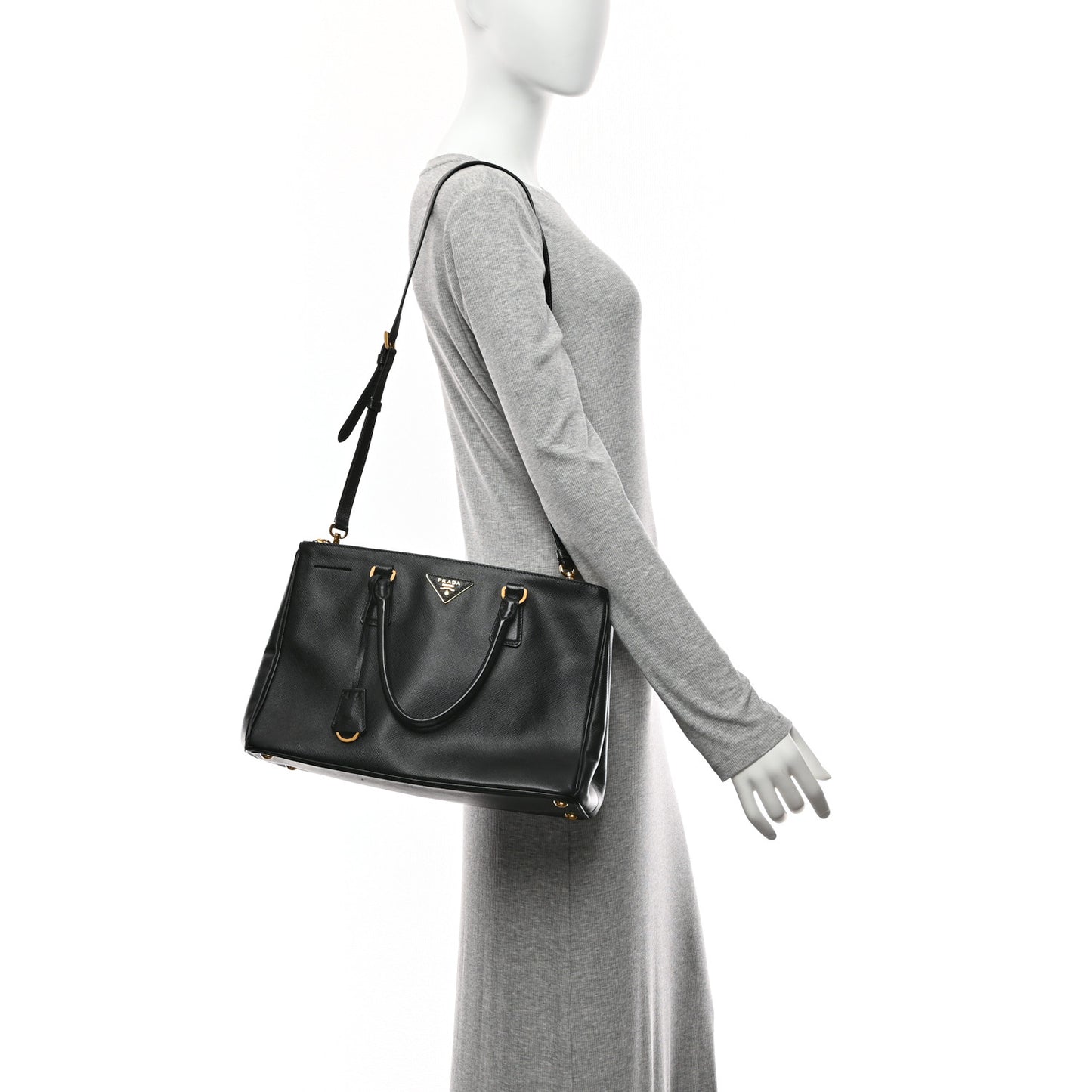 Saffiano Lux Large Galleria Double Zip Tote Black