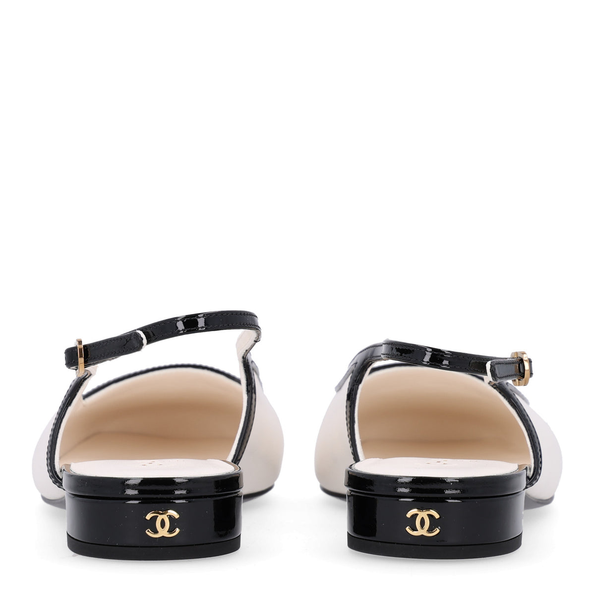 Lambskin Patent Calfskin CC Slingback Sandals 38 White Black