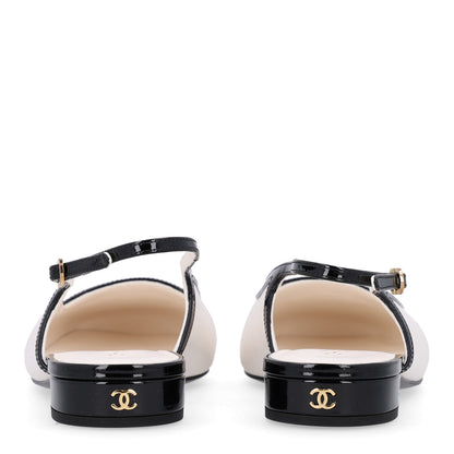 Chanel Lambskin Patent Calfskin CC Slingback Sandals 38 White Black 6 of 11