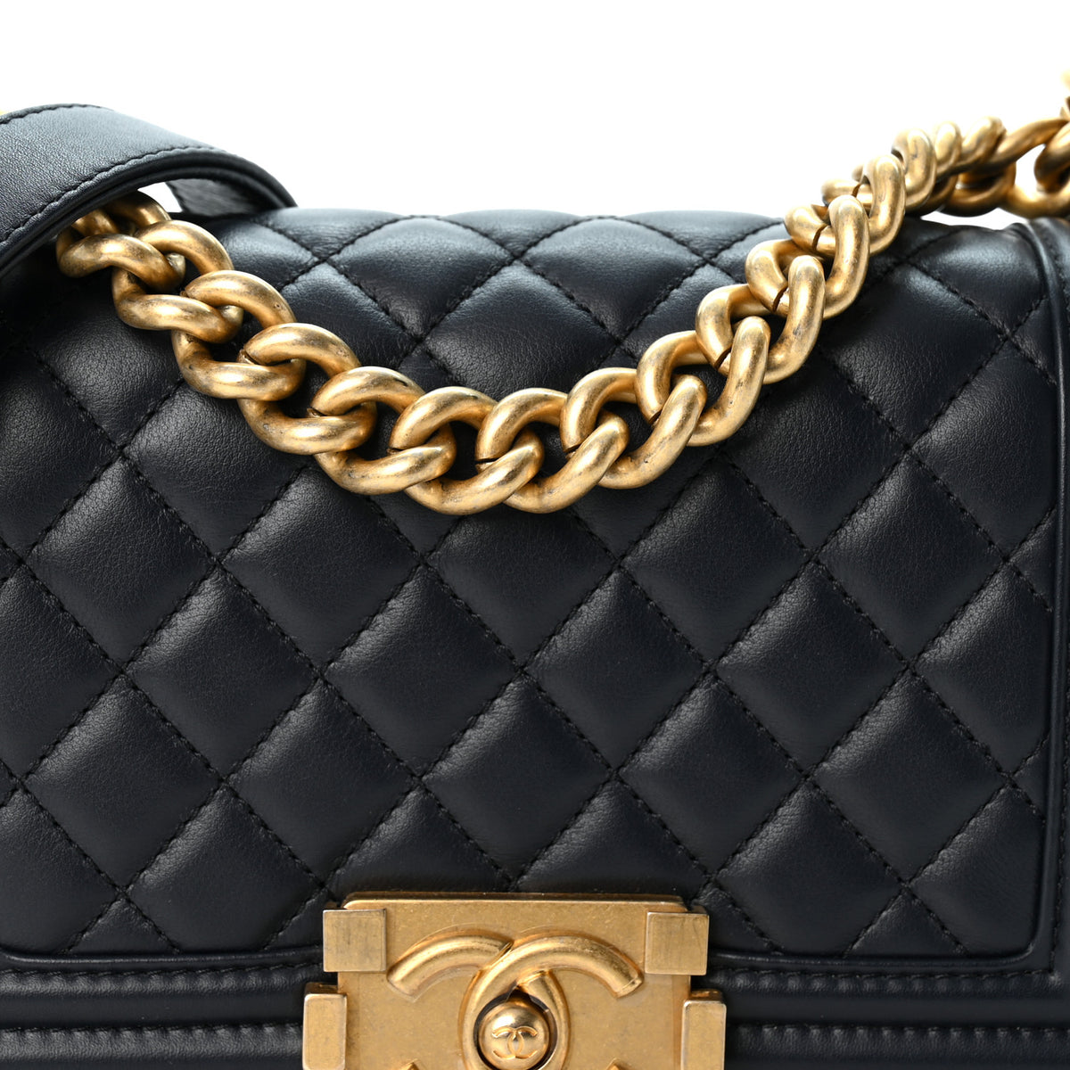Lambskin Quilted Small Boy Flap Navy