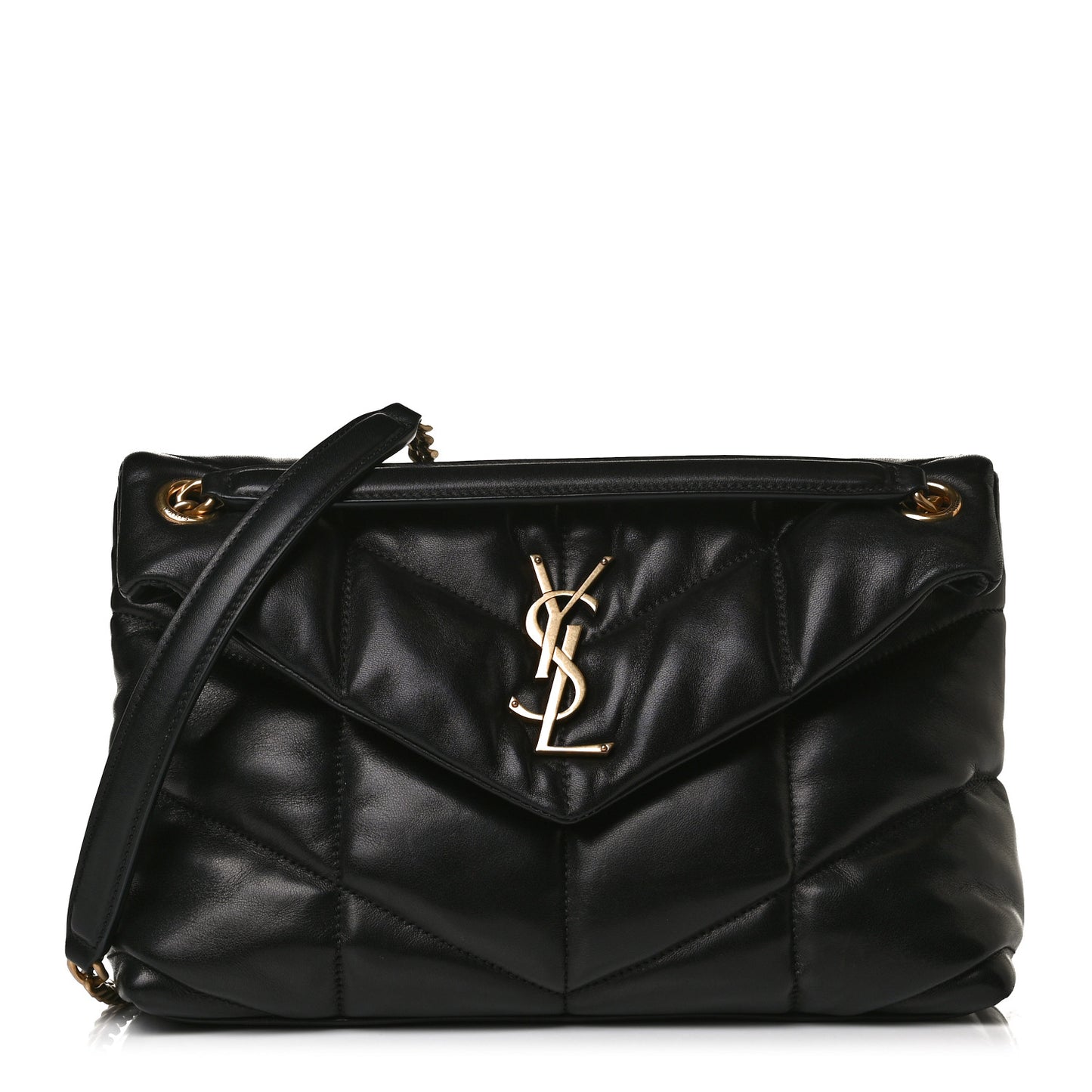 Lambskin Quilted Small Loulou Puffer Monogram Chain Satchel Black