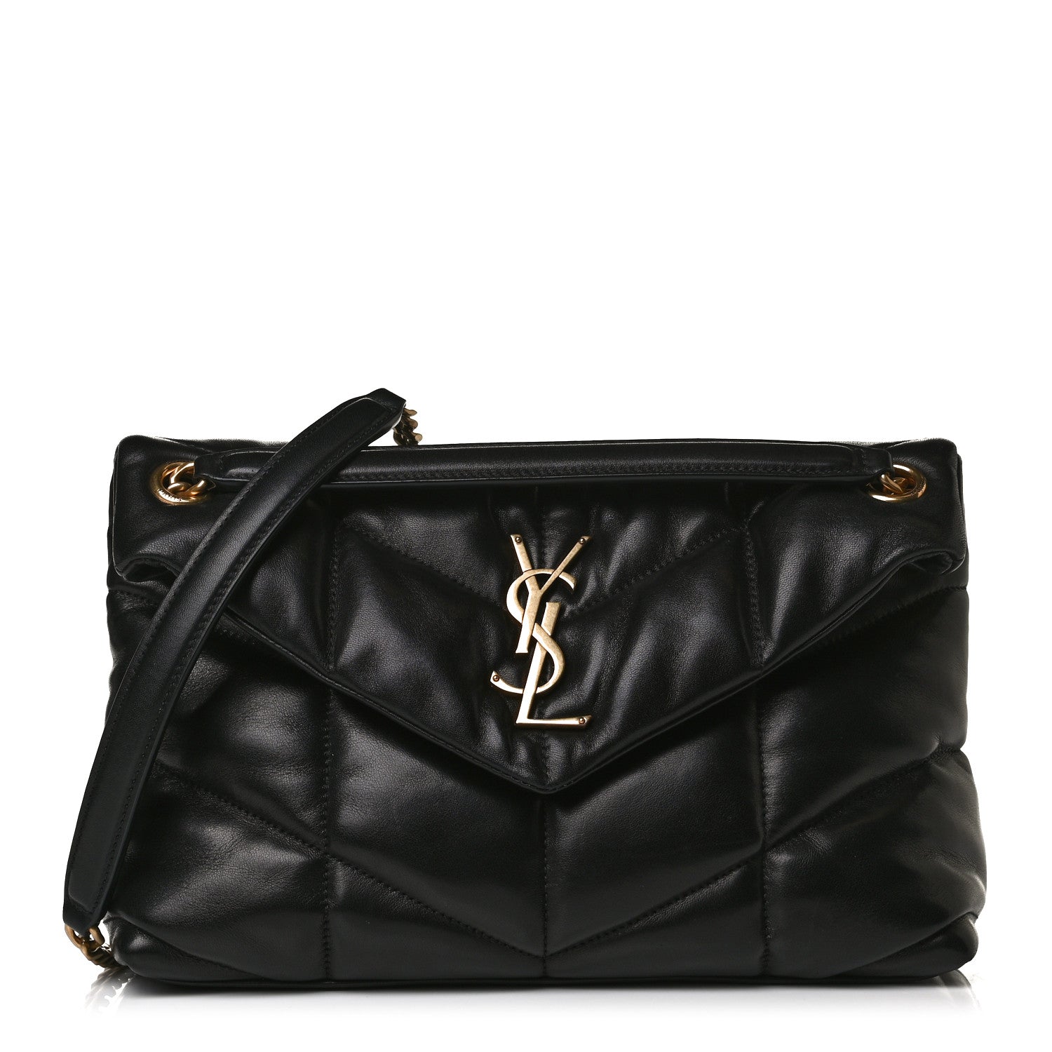 Saint Laurent Lambskin Quilted Small Loulou Puffer Monogram Chain Satchel Black 1 of 13