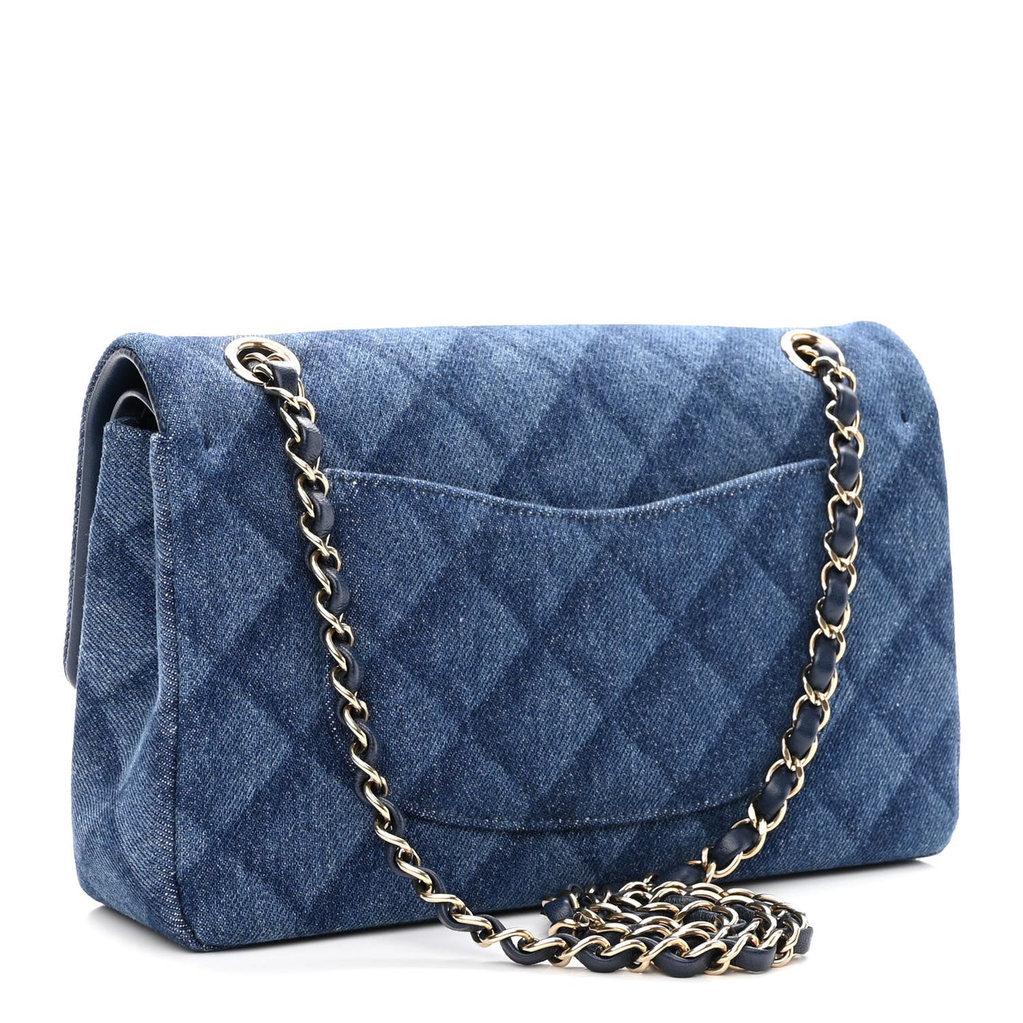 Printed Denim Quilted Medium Double Flap Dark Blue