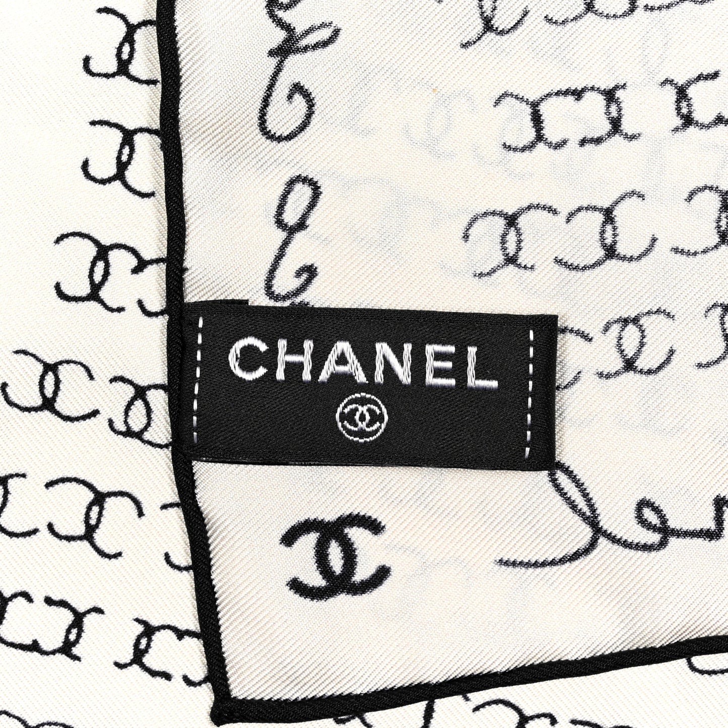 Silk CC Coco Chanel Logo Scarf White Black