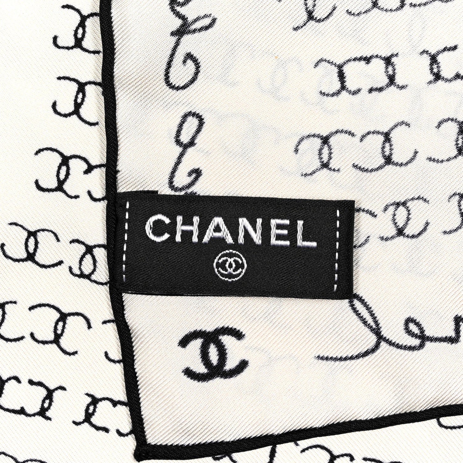 Chanel Silk CC Coco Chanel Logo Scarf White Black 3 of 3