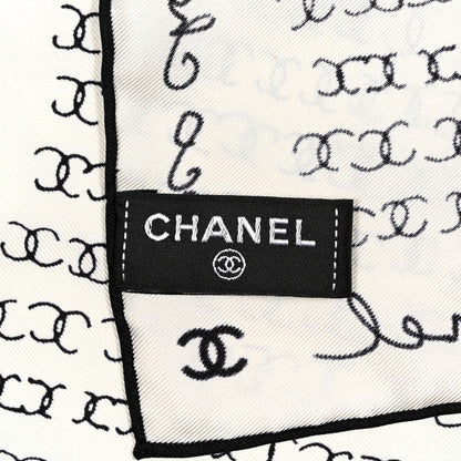 Chanel Silk CC Coco Chanel Logo Scarf White Black 3 of 3