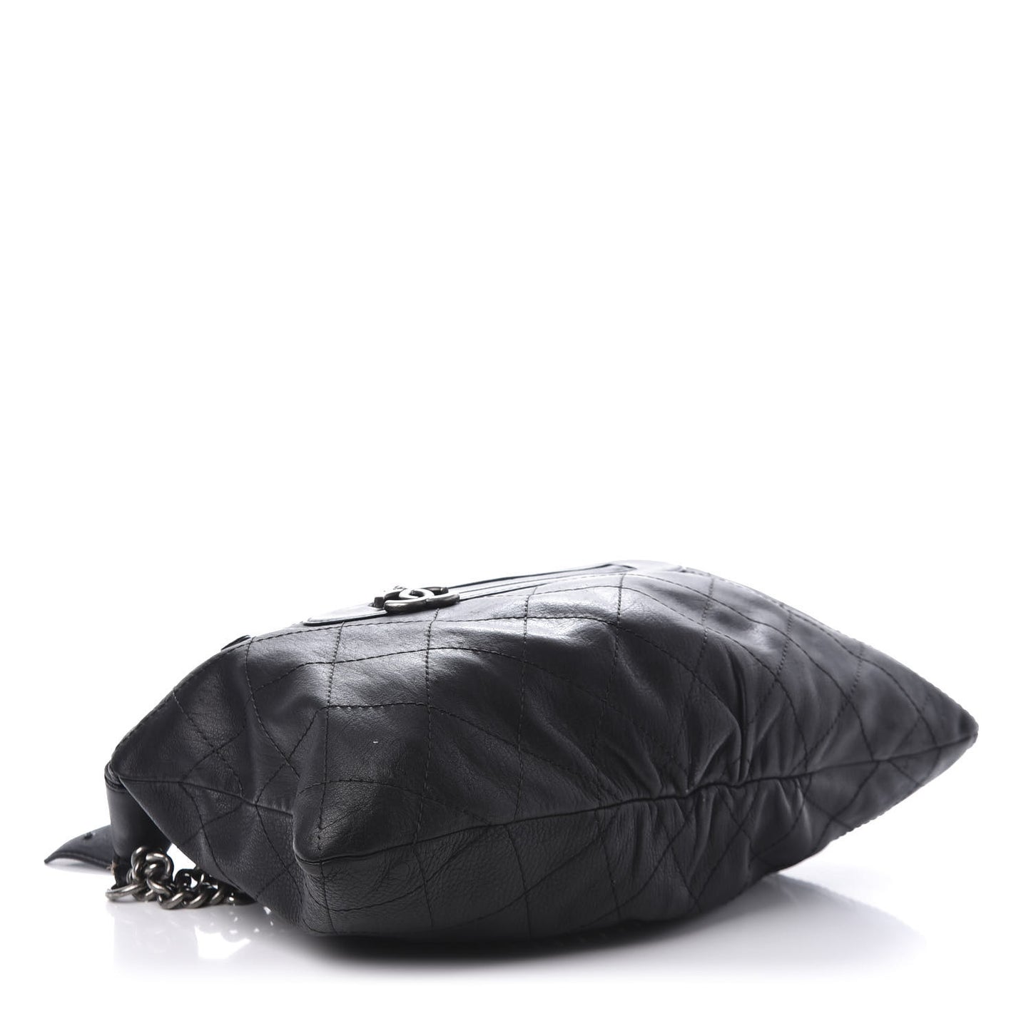 Calfskin Stitched Double Zip Hobo Black