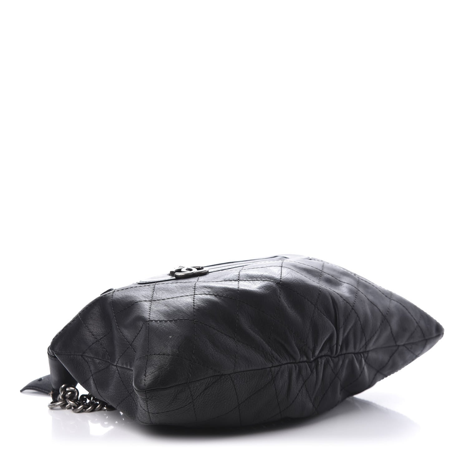 Chanel Calfskin Stitched Double Zip Hobo Black 4 of 12