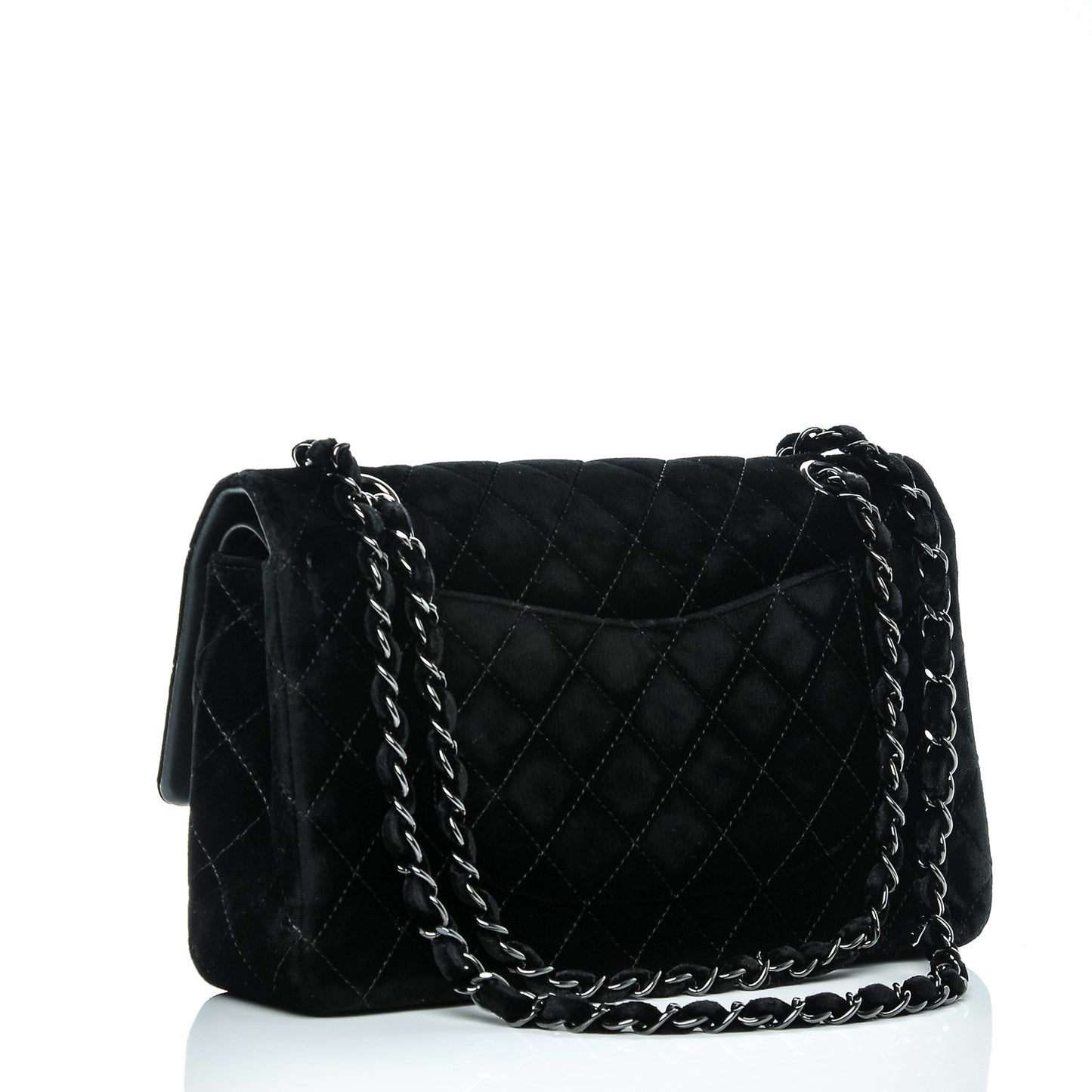 Velvet Quilted Medium Double Flap Black