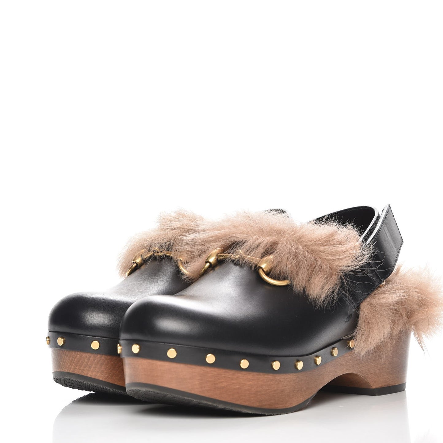 Calfskin Fur Horsebit Amstel Slingback Clogs 35 Black Naturale