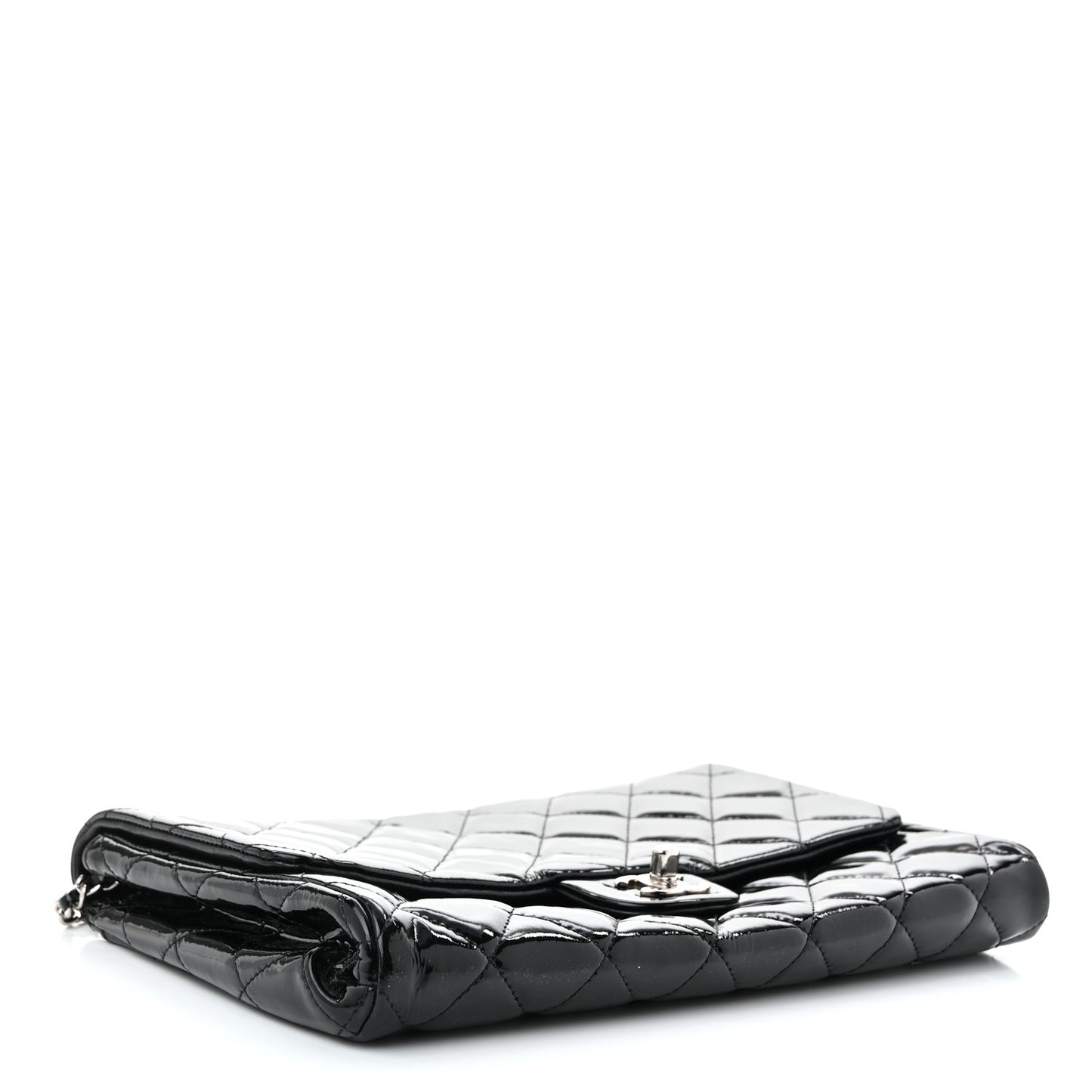 Patent Quilted Clutch with Chain Flap Black