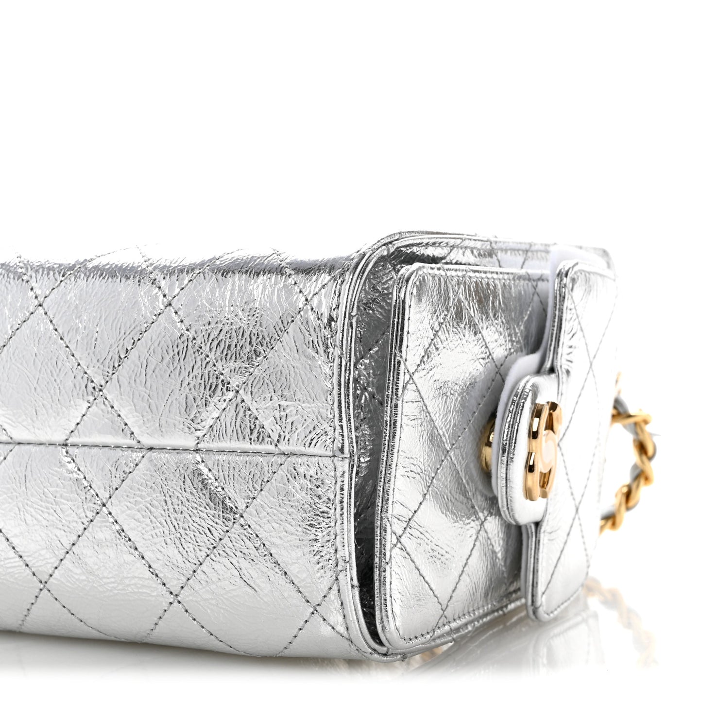 Metallic Aged Calfskin Quilted Mini Chanel 25 Handbag Silver