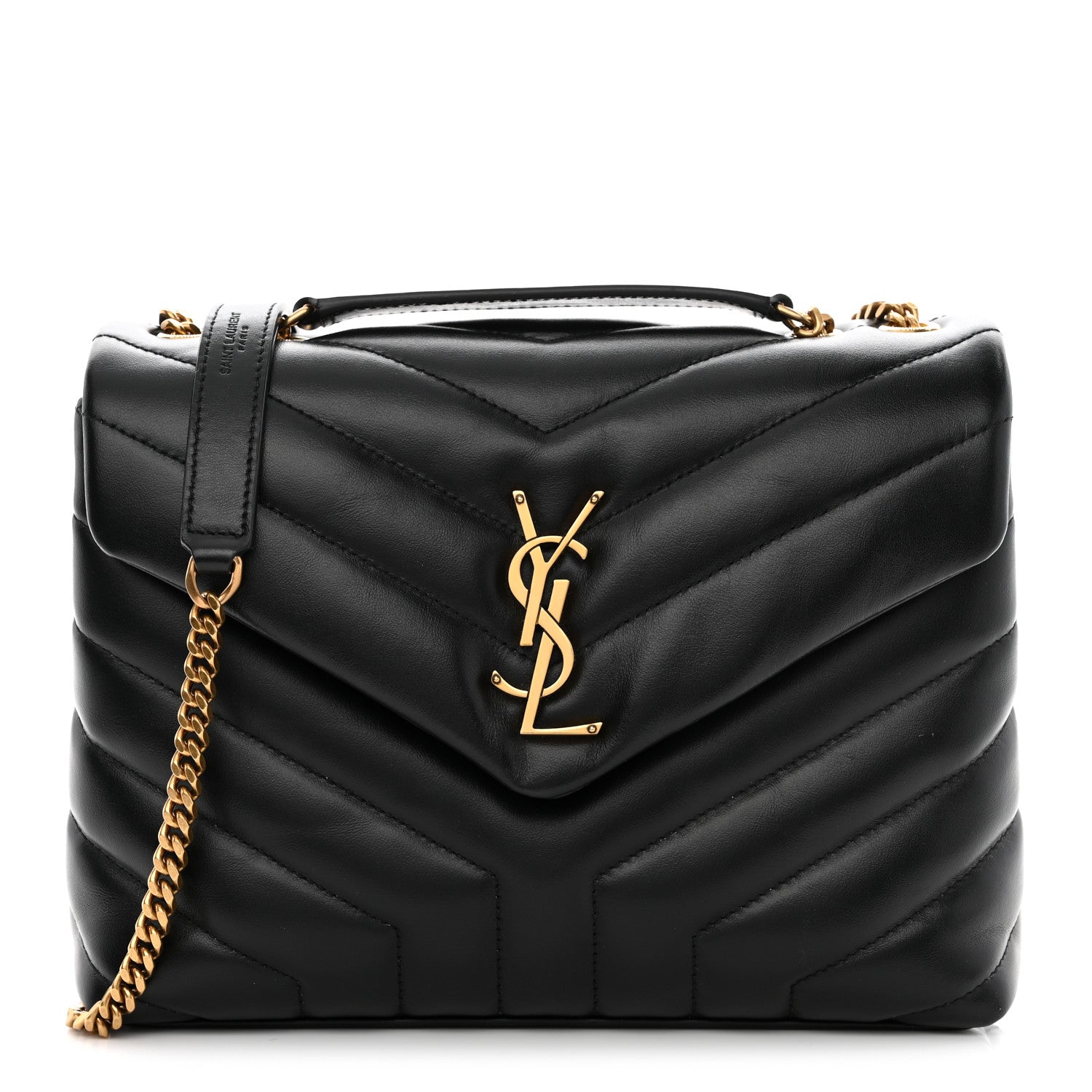 Saint Laurent Calfskin Y Quilted Monogram Small Loulou Chain Satchel Black 1 of 12