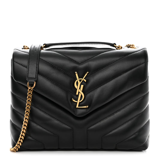 Calfskin Y Quilted Monogram Small Loulou Chain Satchel Black