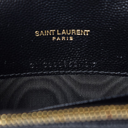 Saint Laurent Grain De Poudre Matelasse Chevron Monogram Envelope Chain Wallet Black 8 of 10