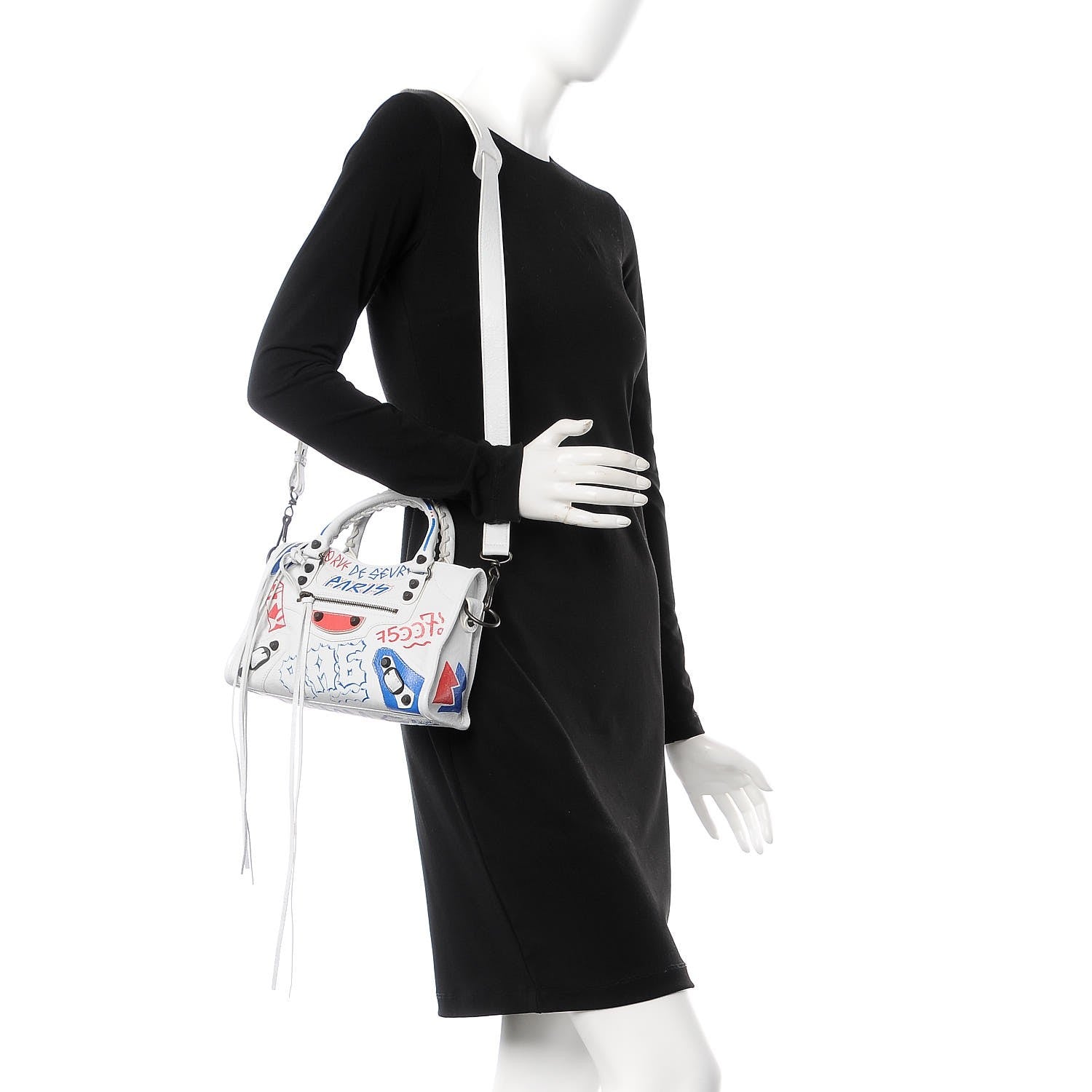 Balenciaga Agneau Graffiti All Over Classic Hardware Mini City White Bleu Rouge 3 of 10