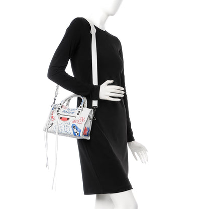 Balenciaga Agneau Graffiti All Over Classic Hardware Mini City White Bleu Rouge 3 of 10