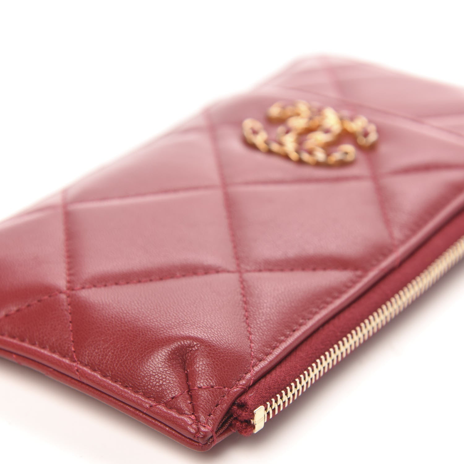 Chanel Shiny Goatskin Quilted 19 Flat Wallet Pouch Red 9 of 10