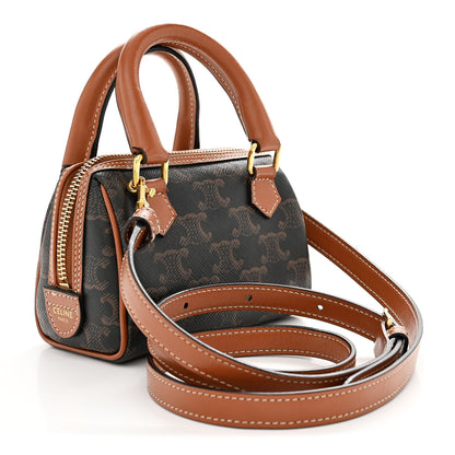 Celine Triomphe Canvas Calfskin Mini Boston Bag Tan 3 of 10