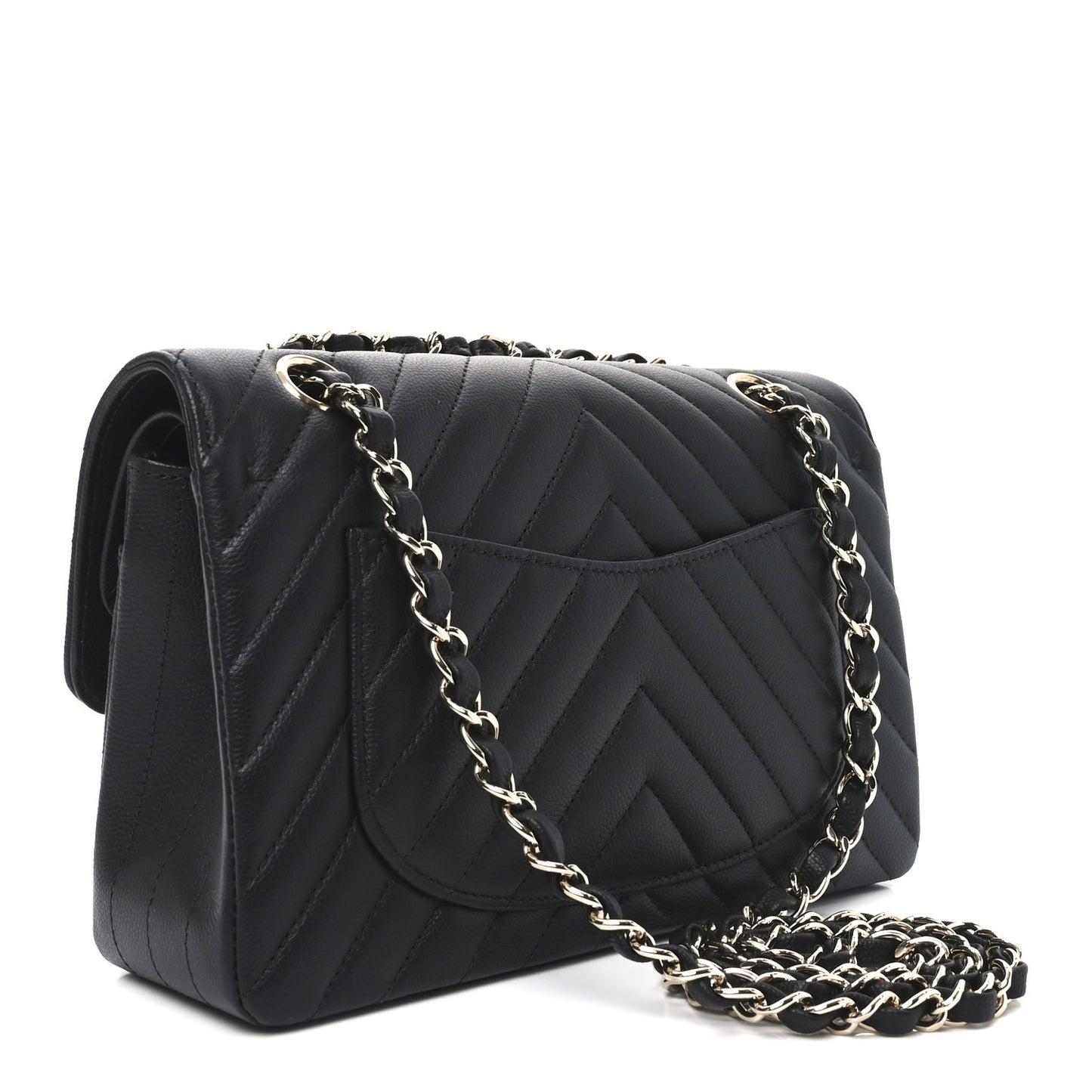 Caviar Chevron Quilted Small Double Flap Black