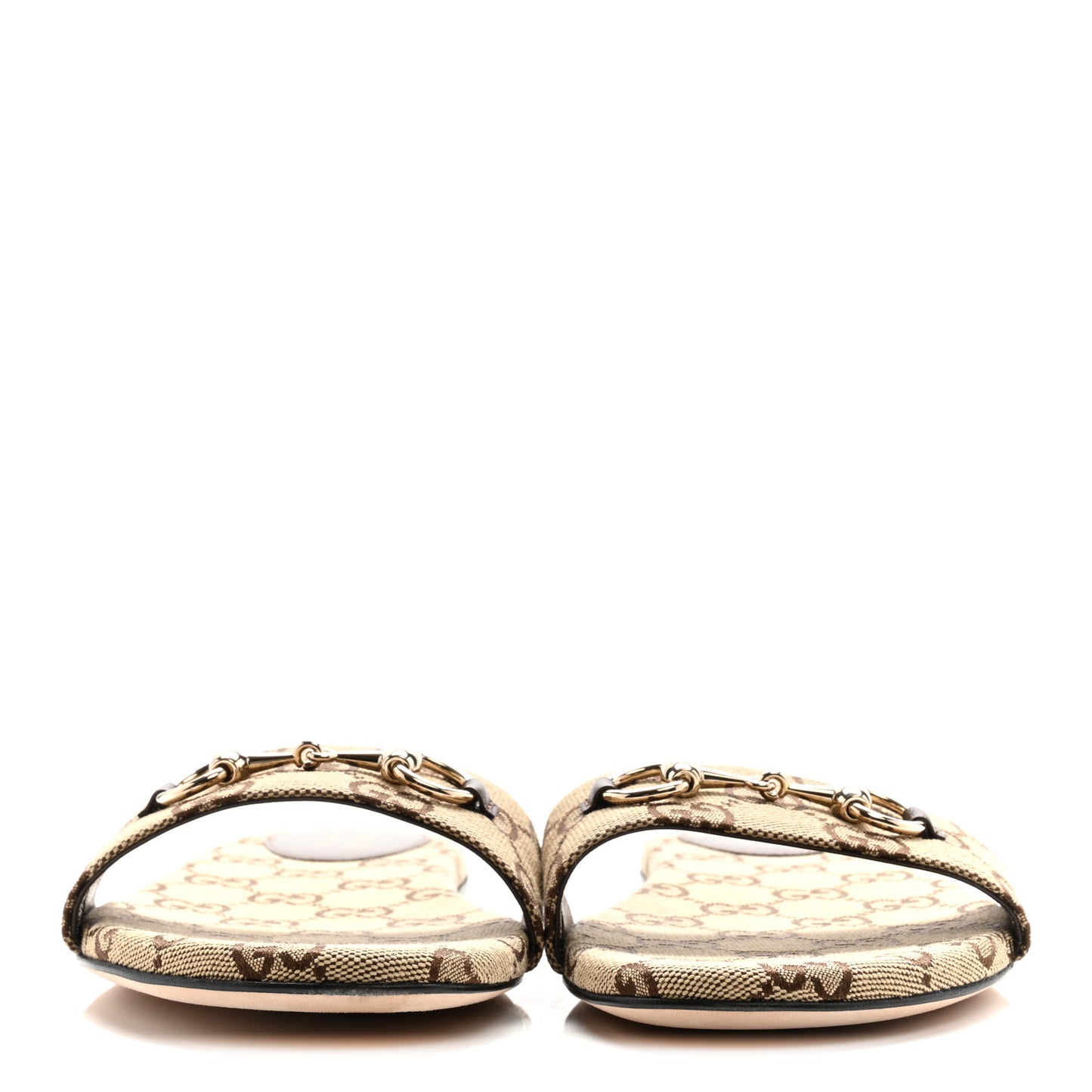 Monogram Horsebit Slide Sandals 39.5 Camel Ebony