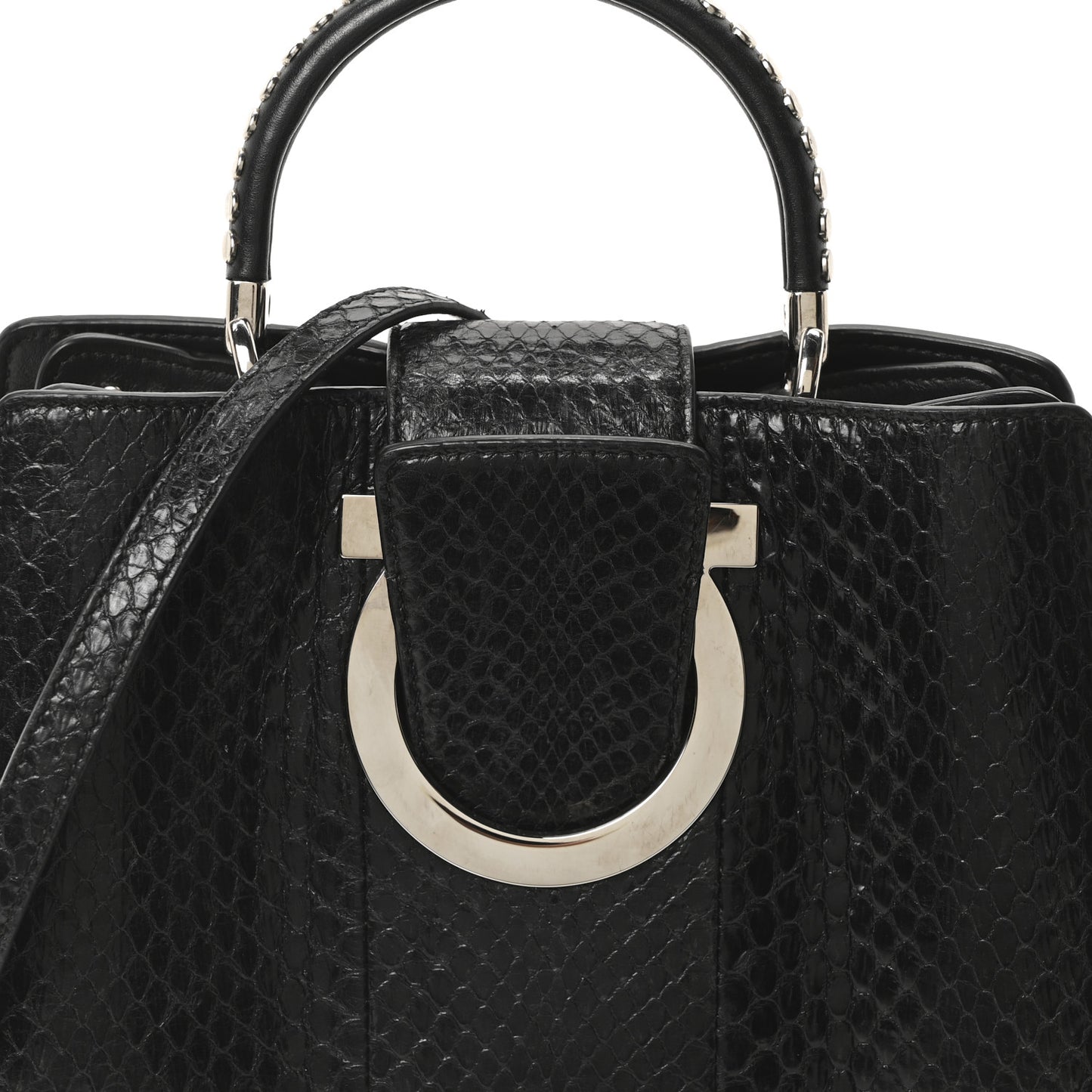 Snakeskin Studded Thalia Top Handle Black
