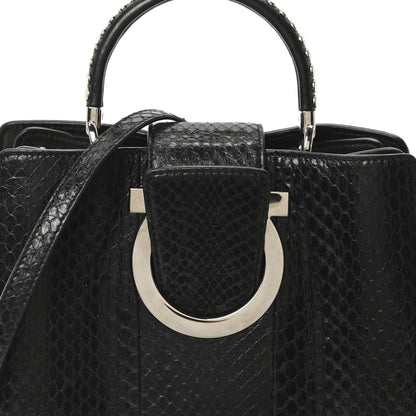 Salvatore Ferragamo Snakeskin Studded Thalia Top Handle Black 7 of 9