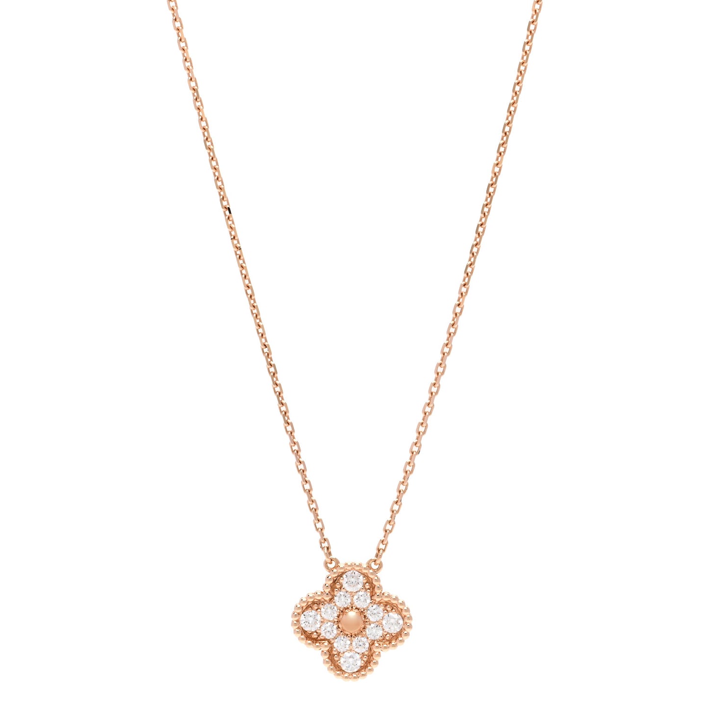 18K Rose Gold Diamond Vintage Alhambra Pendant Necklace