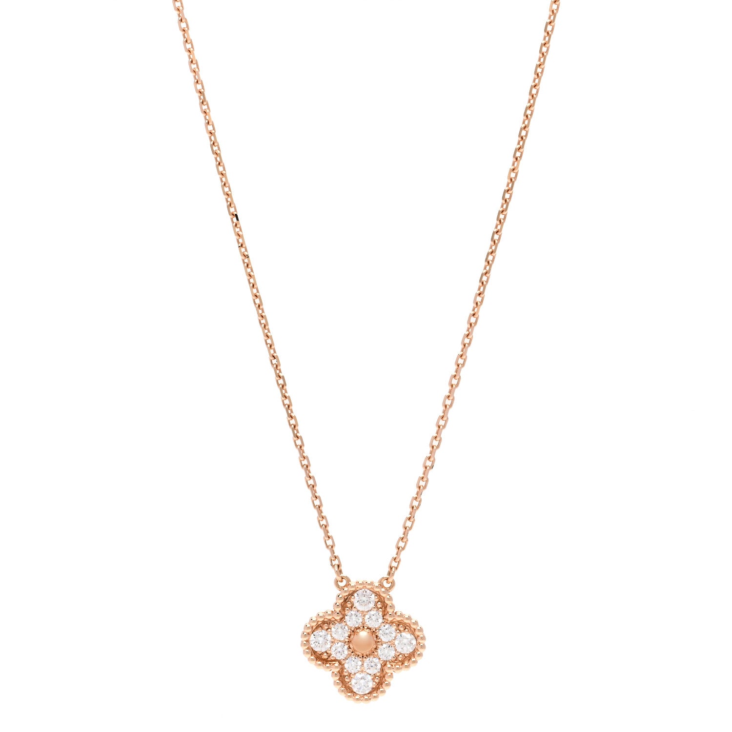 Van Cleef & Arpels 18K Rose Gold Diamond Vintage Alhambra Pendant Necklace 1 of 6