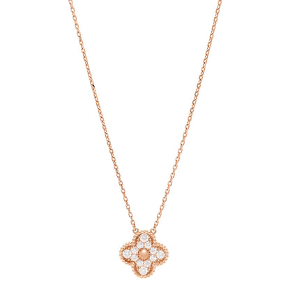 Van Cleef & Arpels 18K Rose Gold Diamond Vintage Alhambra Pendant Necklace 1 of 6