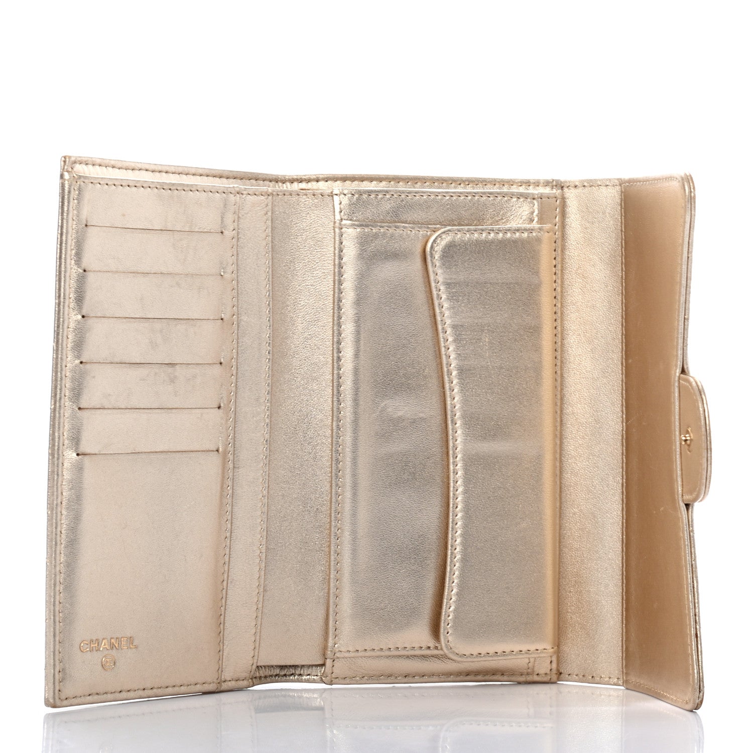 Chanel Metallic Lambskin Quilted Large Flap Wallet Gold 5 of 7