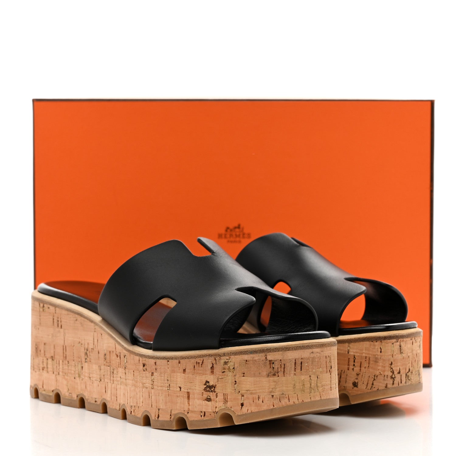 Hermes Calfskin Cork Eze 30 Sandals 37 Black 10 of 10