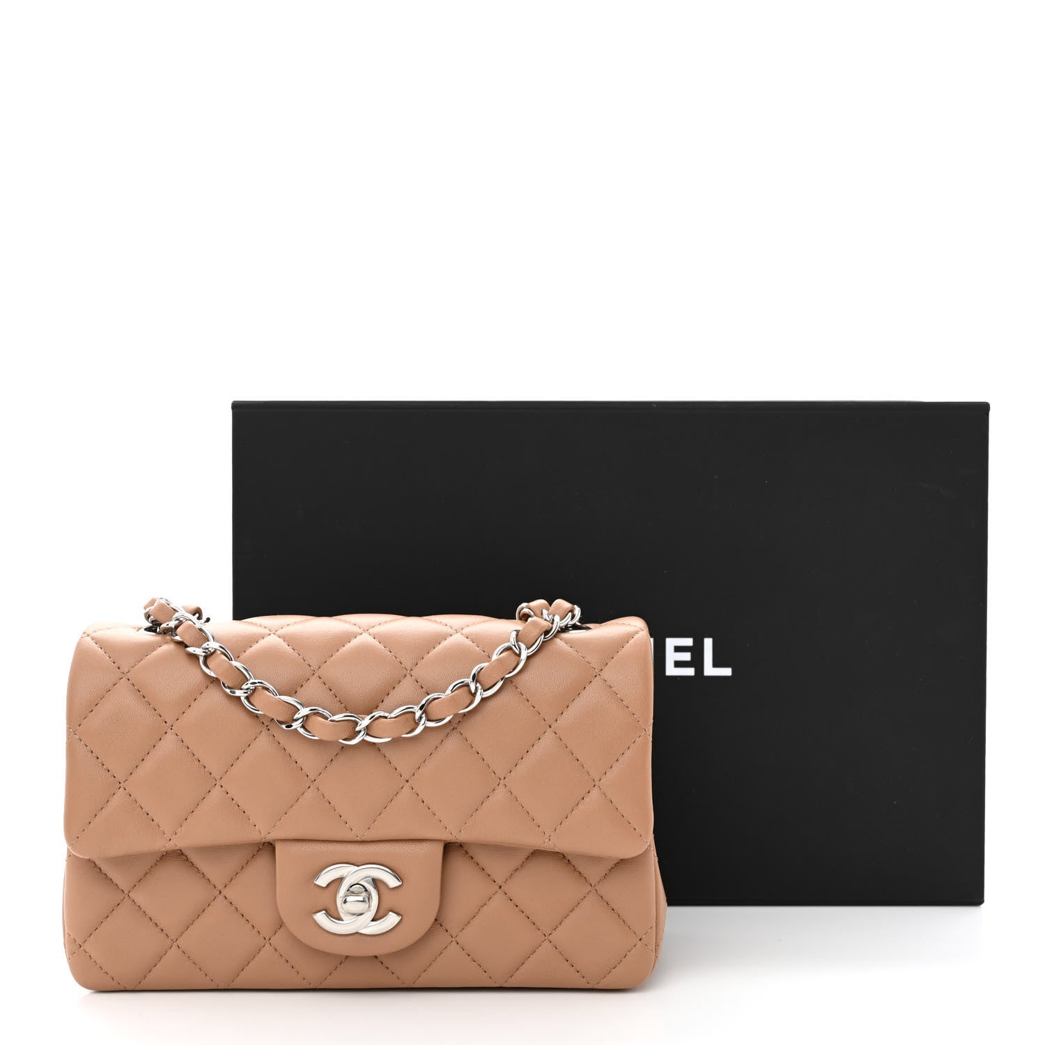 Chanel Lambskin Quilted Mini Rectangular Flap Dark Beige 11 of 11