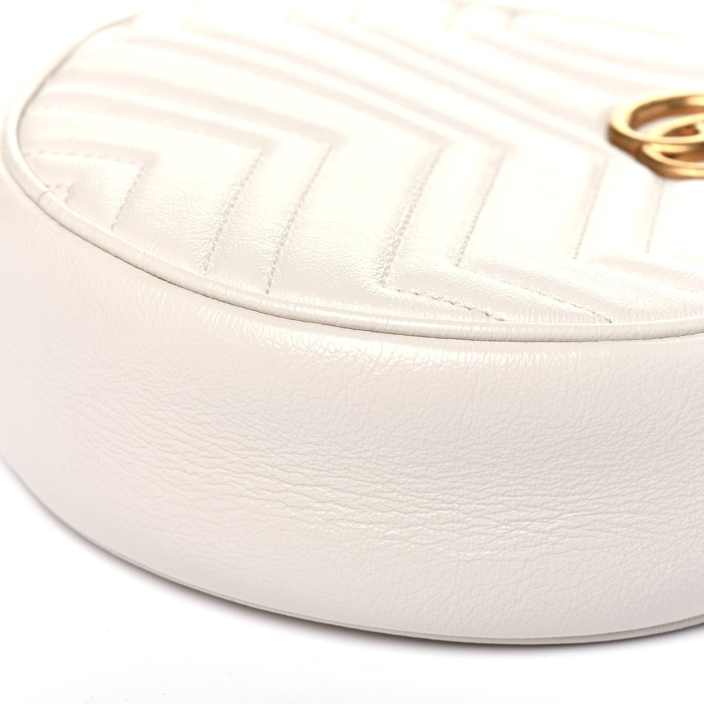 Calfskin Matelasse Mini GG Marmont Round Shoulder Bag White